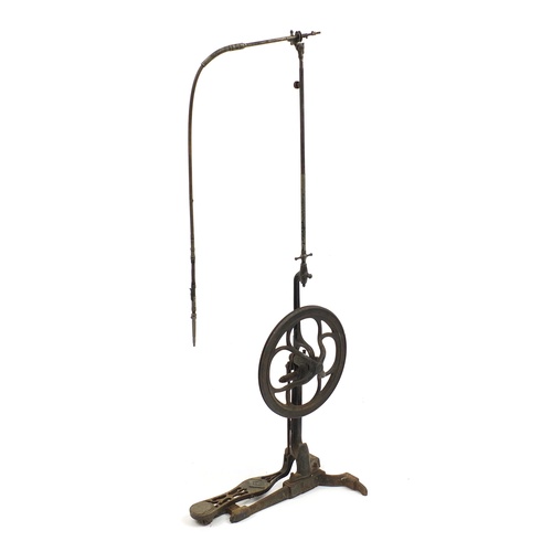 59 - Antique dentists treadle drill with cast iron base, 128cm high