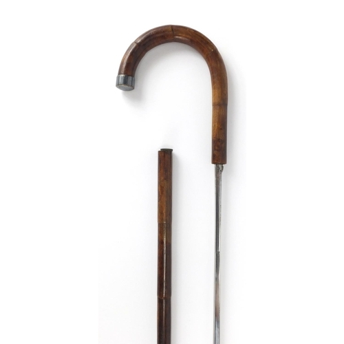 91 - 19th century bamboo sword stick with steel blade, 87cm in length