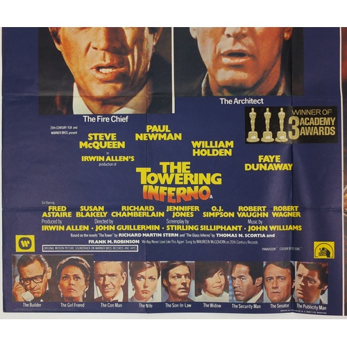 185 - Two vintage The Towering Inferno UK quad film posters and six Warner Bros stills, the posters printe... 