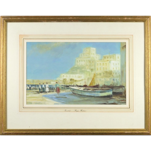 34 - Eventide at Royan Harbour, oil on board, mounted and framed, 45cm x 28cm