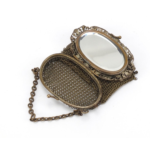 2491A - Early 20th century mesh miser's purse with jewelled butterfly design clasp and mirrored back, 13cm h... 