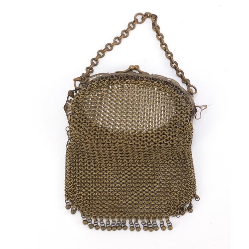 2491A - Early 20th century mesh miser's purse with jewelled butterfly design clasp and mirrored back, 13cm h... 