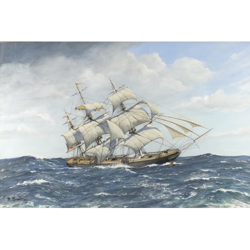 72 - R Bramley - Tea Clipper Lahloo, oil on cavas, framed, 90cm x 60cm