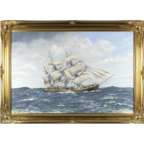 72 - R Bramley - Tea Clipper Lahloo, oil on cavas, framed, 90cm x 60cm