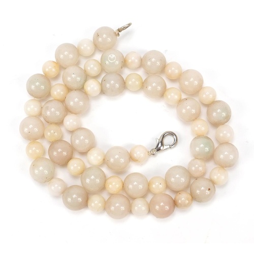 2497 - Chinese white jade bead necklace, 68cm in length