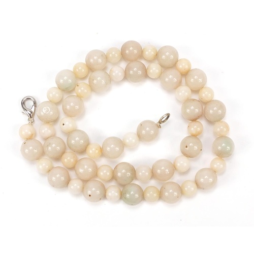 2497 - Chinese white jade bead necklace, 68cm in length