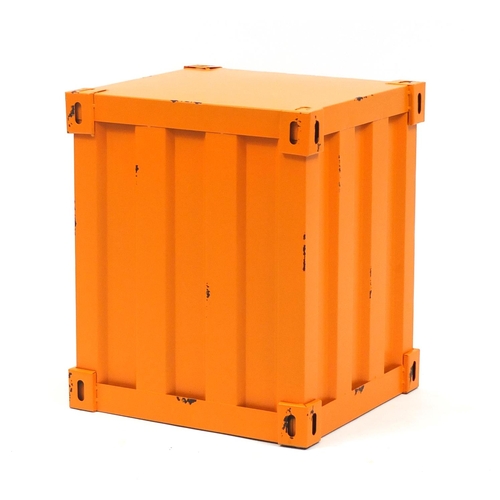 2078 - Novelty shipping container design metal cupboard, 49cm H x 41cm W x 38cm D