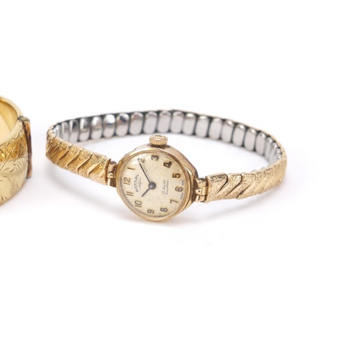 2608 - Ladies 9ct gold Rotary wristwatch and a rolled gold bangle