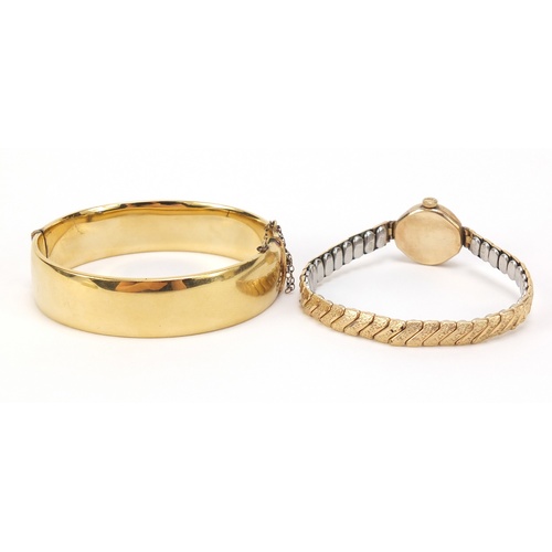 2608 - Ladies 9ct gold Rotary wristwatch and a rolled gold bangle