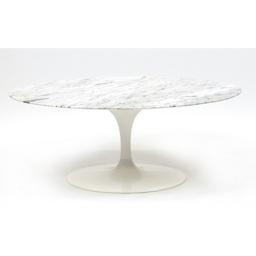2043 - Contemporary oval tulip table with marble top, possibly Eero Saarinen for Knoll, 42cm H x 105cm W x ... 