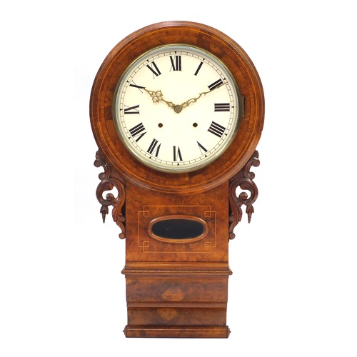 2025 - Victorian burr walnut drop dial wall clock with Roman numerals, 75cm in length