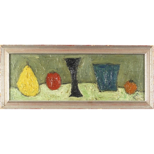 2511 - Manner of Morandi - Still life, oil onto board, framed, 53.5cm x 18cm