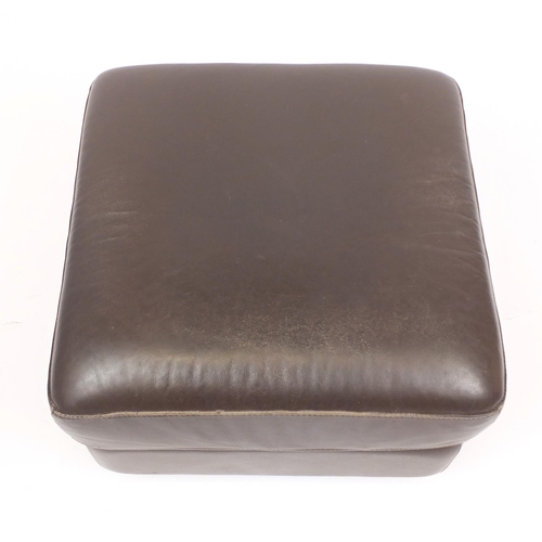 28 - Electric brown leather two seater reclining settee with a storage footstool, 165cm in length