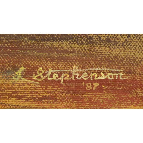 33 - L Stephenson - Sailing boat on a lake, oil on canvas, framed, 58cm x 44cm