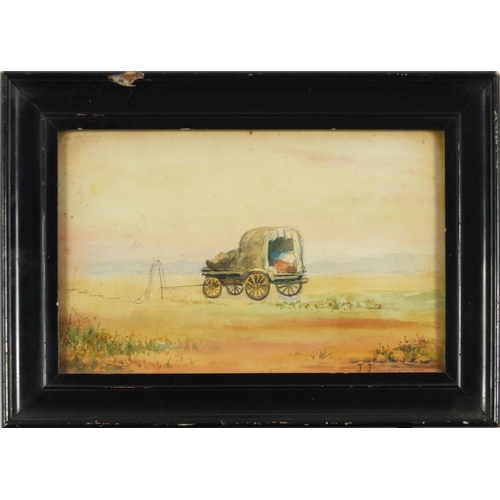 2228 - Gypsy wagon, pencil and watercolour, bearing a monogram J J, Louis Wolff & Co International gallerie... 