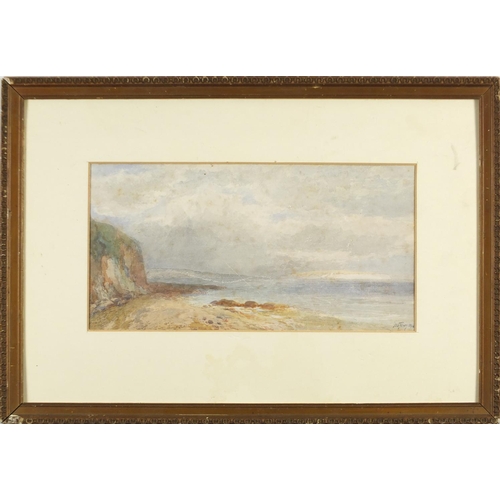 2281 - Coastal scene, 19th century watercolour, mounted and framed, 37.5cm x 19cm