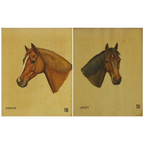 2234 - Two horse heads, Jackie and Senator, pair of watercolours, framed, each 35.5cm x 29.5cm