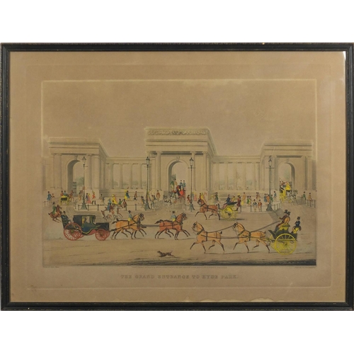 2291 - After James Pollard - The Grand Entrance to Hyde Park, 19th century hand coloured engraving, framed ... 