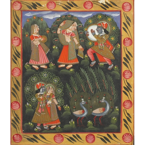 2289 - Deities and animals, pair of Indian watercolour on silk, framed, each 60cm x 46cm