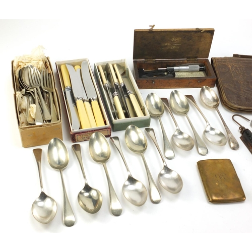 2896 - Miscellaneous items including silver plated cutlery, micrometers and cigarette cases