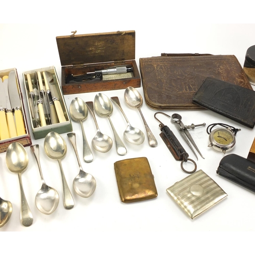 2896 - Miscellaneous items including silver plated cutlery, micrometers and cigarette cases