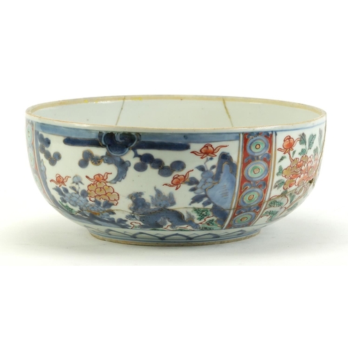 2910 - Japanese Imari porcelain bowl, hand painted with flowers, 24.5cm in diameter