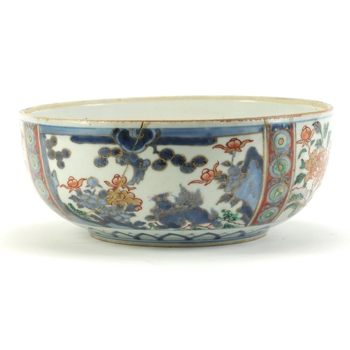 2910 - Japanese Imari porcelain bowl, hand painted with flowers, 24.5cm in diameter