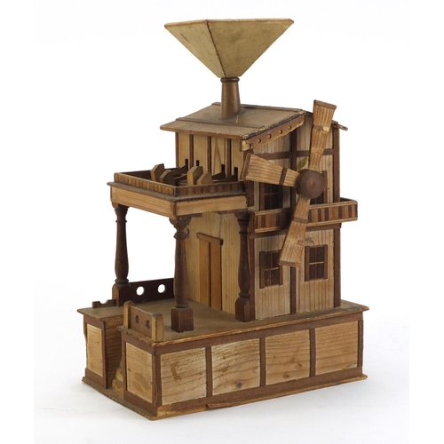 2171 - Wooden mill design music box, 33cm high