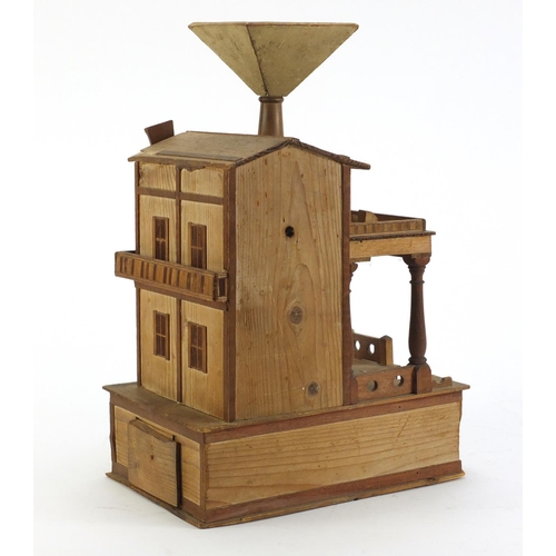 2171 - Wooden mill design music box, 33cm high