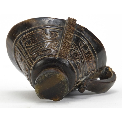 2916 - Chinese carved horn libation cup, 7.5cm high