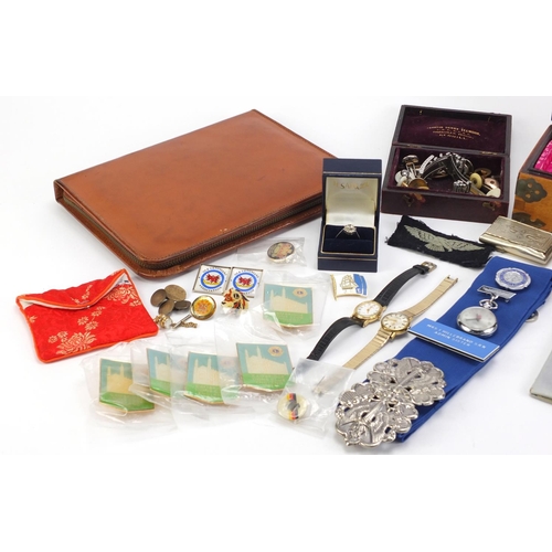 2951 - Objects including a Chinese jewellery box, enamelled badges, gentlemen's studs and cuff links