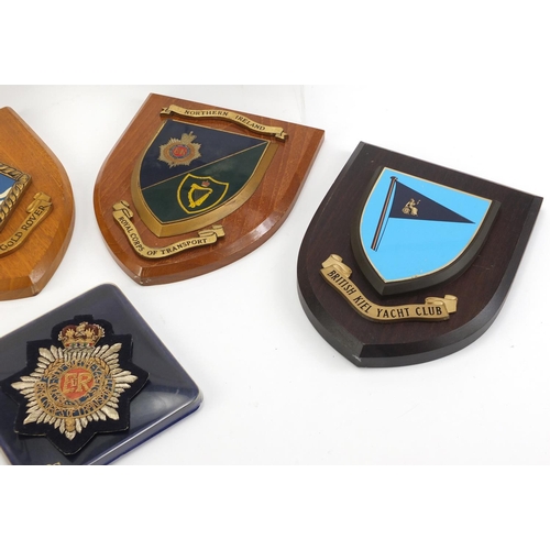 2953 - Military interest shield plaques including RFA Gold Rover, Royal Corps of Transport and the Royal Lo... 