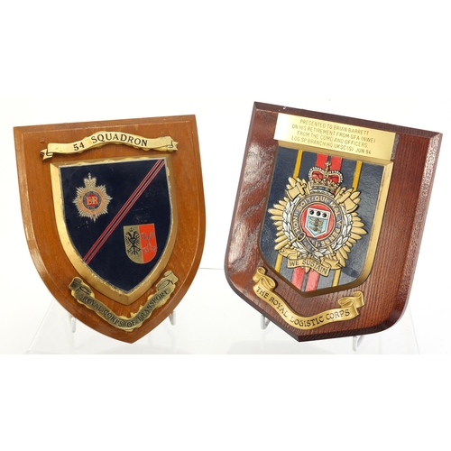 2953 - Military interest shield plaques including RFA Gold Rover, Royal Corps of Transport and the Royal Lo... 