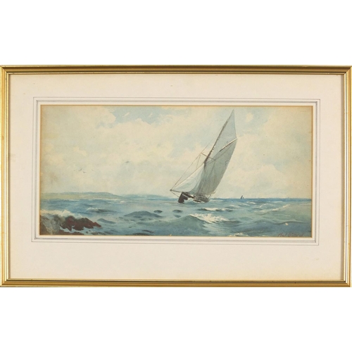 2200 - Phillip Osment - Sailing Boat on Choppy Seas, watercolour, mounted and framed, 40cm x 19cm