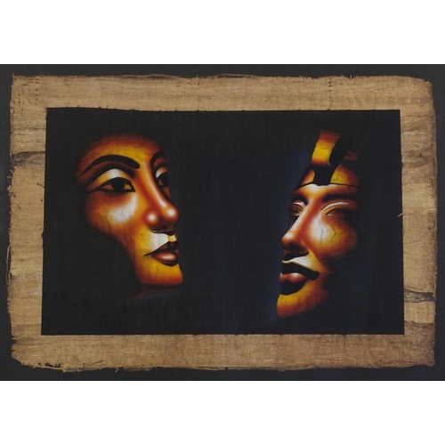 2410 - Three Egyptian portraits on papyrus paper, each framed, the largest 92cm x 63cm