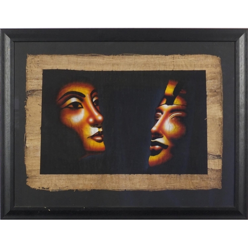 2410 - Three Egyptian portraits on papyrus paper, each framed, the largest 92cm x 63cm