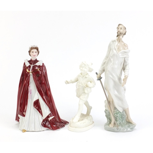 773 - Three collectable figures including Royal Worcester Queen Elizabeth II 80th birthday and a Nao figur... 