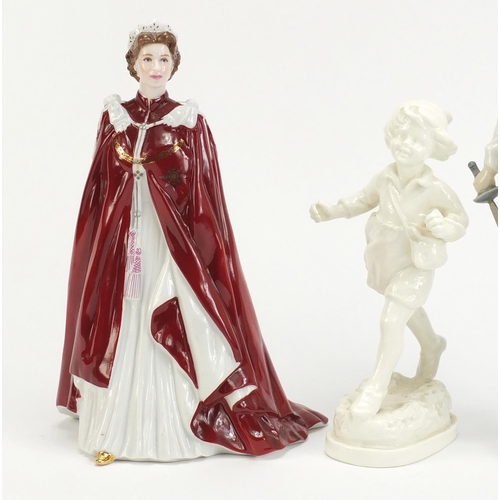 773 - Three collectable figures including Royal Worcester Queen Elizabeth II 80th birthday and a Nao figur... 