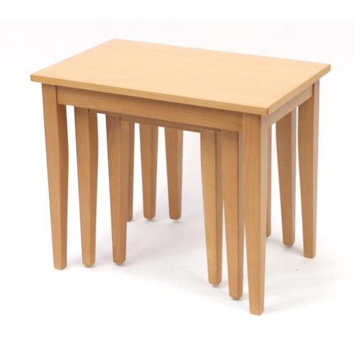 2075 - Nest of three beech occasional tables by John Coyle, the largest 50cm H x 60cm W x 37cm D