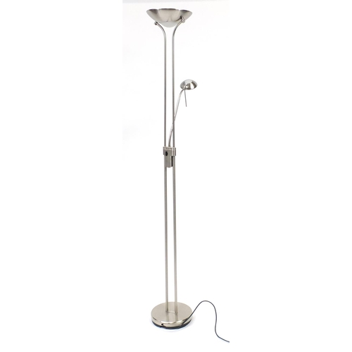 2051 - Contemporary polished metal uplighter with adjustable reading lamp, 180cm high