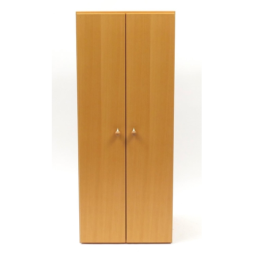2131 - Beech two door cupboard by John Coyle, enclosing three shelves, 117.5cm H x 48cm W x 43cm D