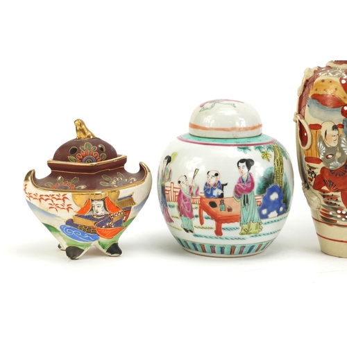 2620 - Chinese and Japanese ceramics including Satsuma vase, ginger jar and cover and a Koro