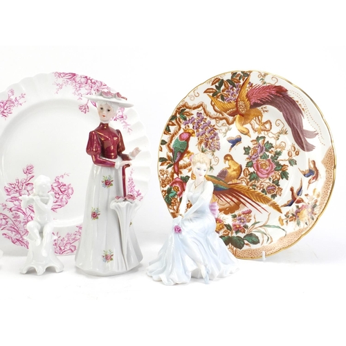 2551 - Collectable china including Royal Doulton figurine, Coalport figurine and a pair of Royal Crown Derb... 