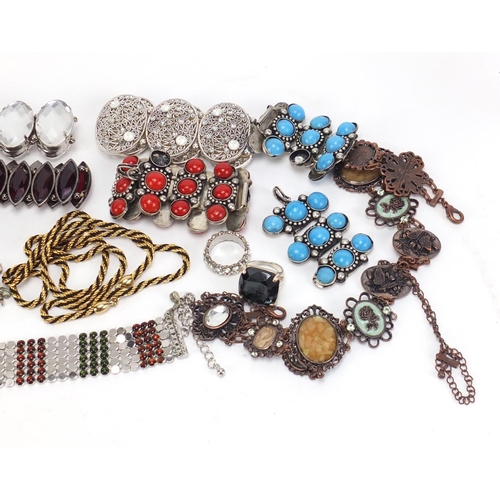 2778 - Costume jewellery including a Middle Eastern silver coloured metal necklace set with cabochon stones