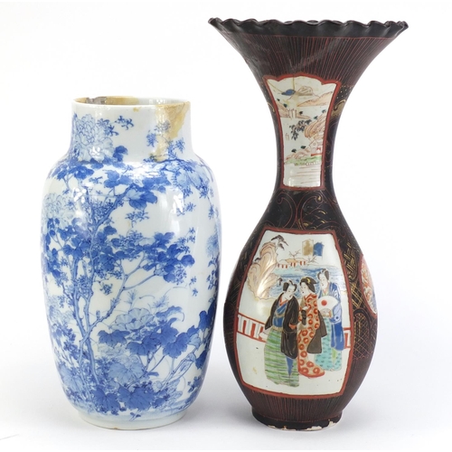 2605 - Two Japanese porcelain vases including an arita example painted with figures, the largest 44.5cm hig... 