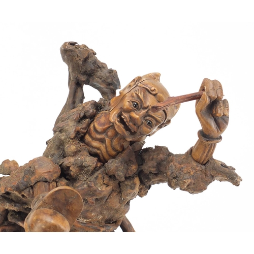 2619 - Chinese hardwood root carving of a devil approximately 40cm high