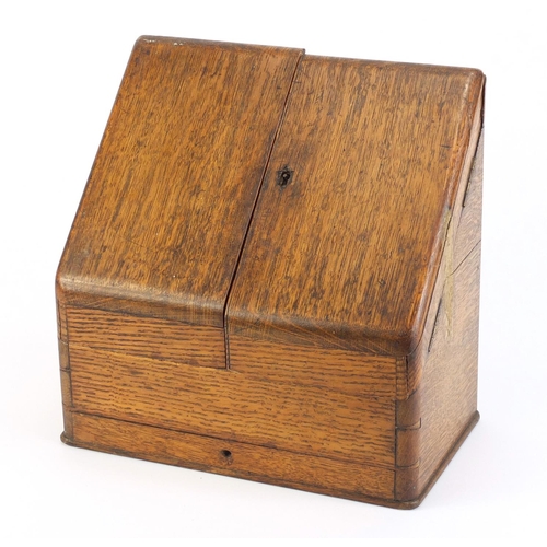2096 - Edwardian oak stationary box with letter rack, 28cm high