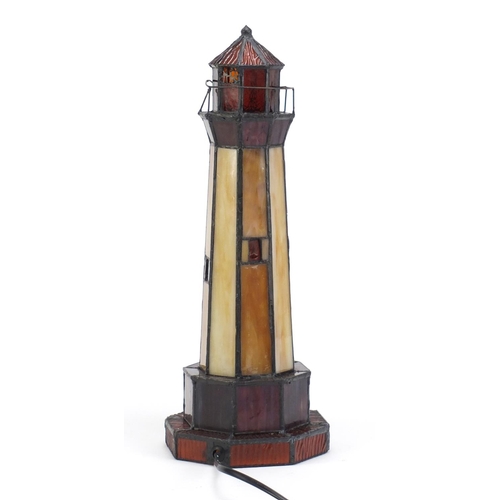 2626 - Tiffany design light house table lamp, 38cm high