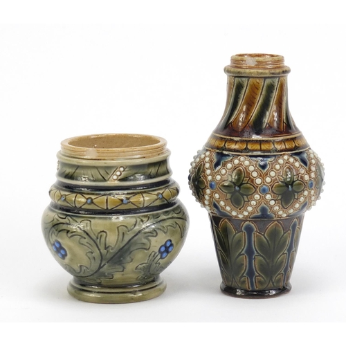 2734 - Two Martin Brothers style stoneware vases, the largest 9cm high