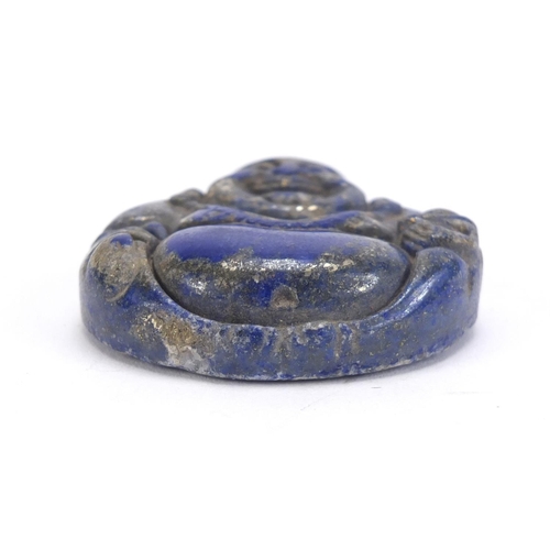 2933 - Chinese lapis lazuli pendant carved with happy Buddha, 4.5cm high